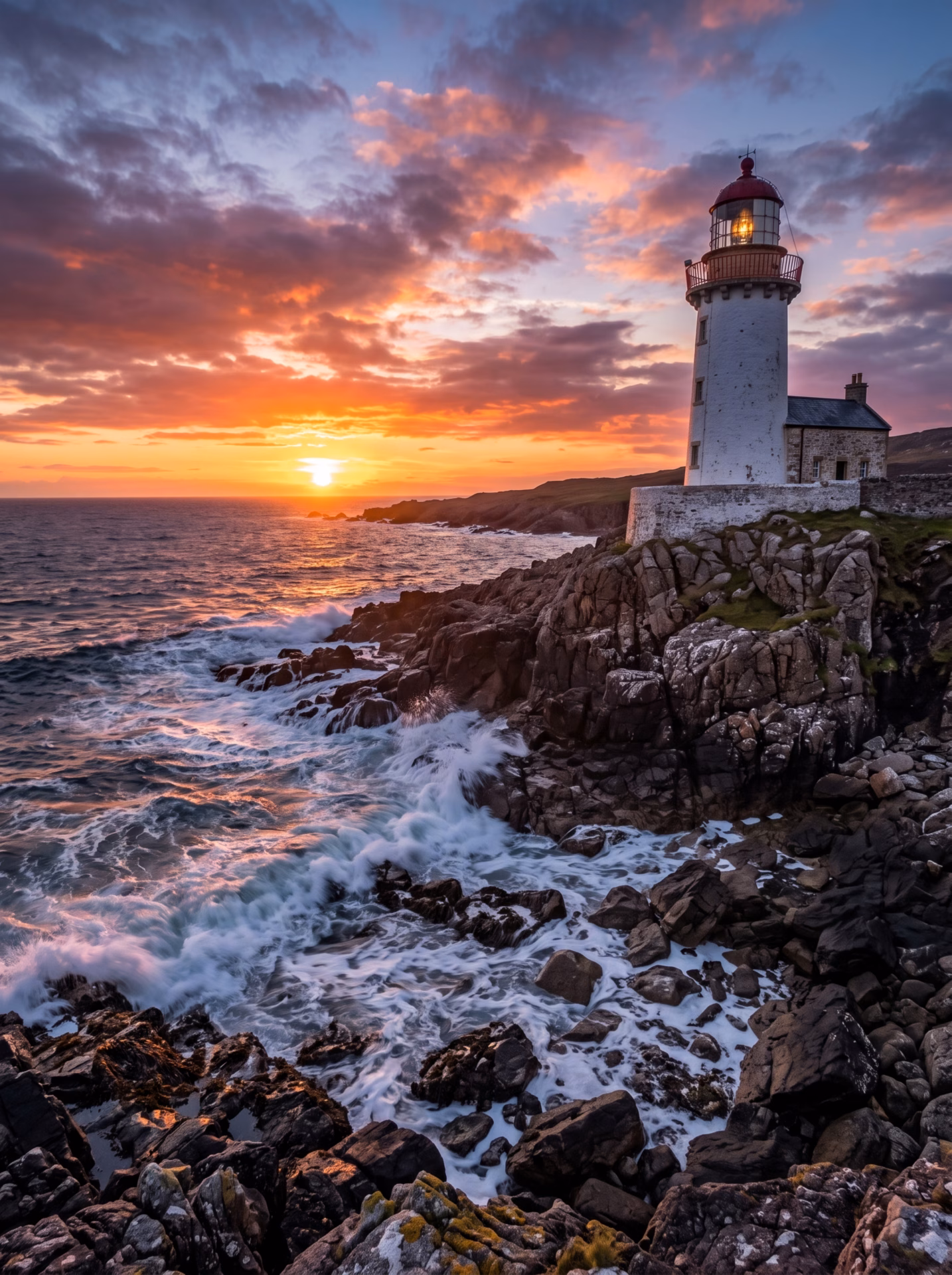 Faro sobre la costa al atardecer